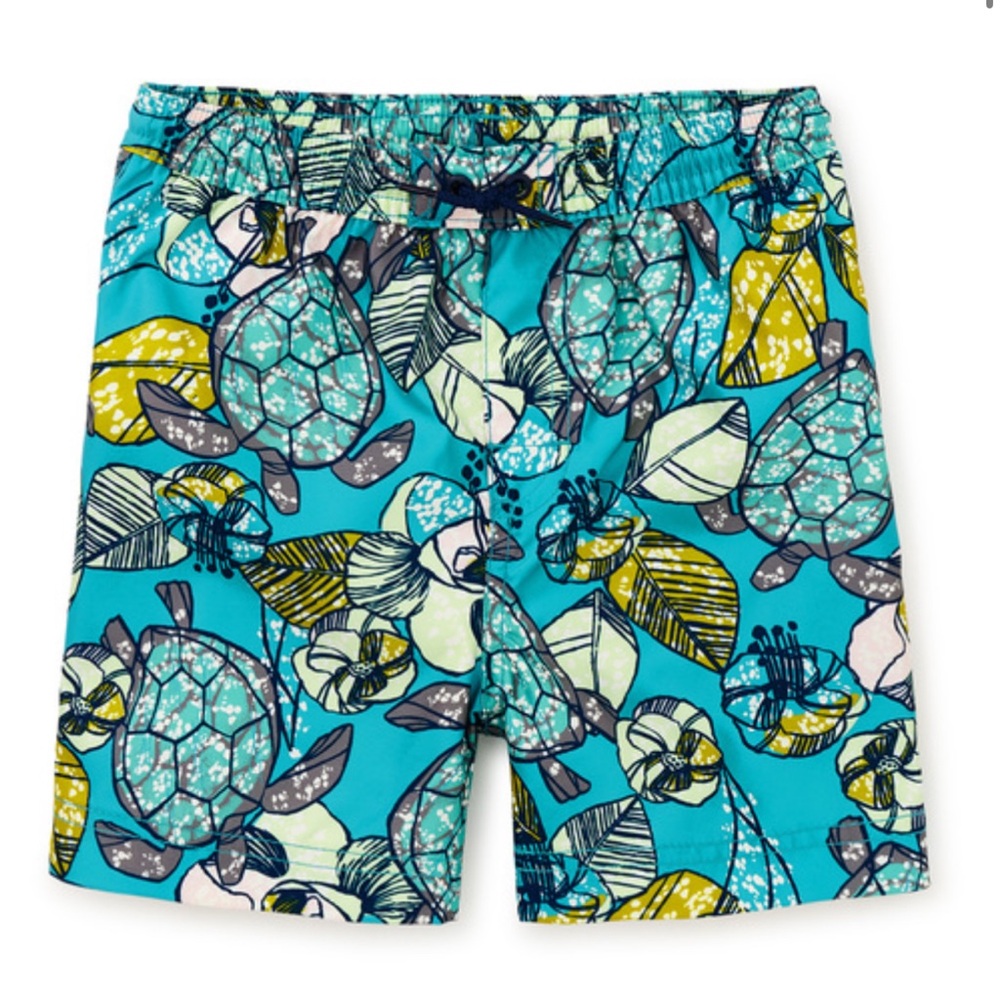 Tea Collection Men's Blue and Yellow Turtle‎ Print Swim Trunks XL
